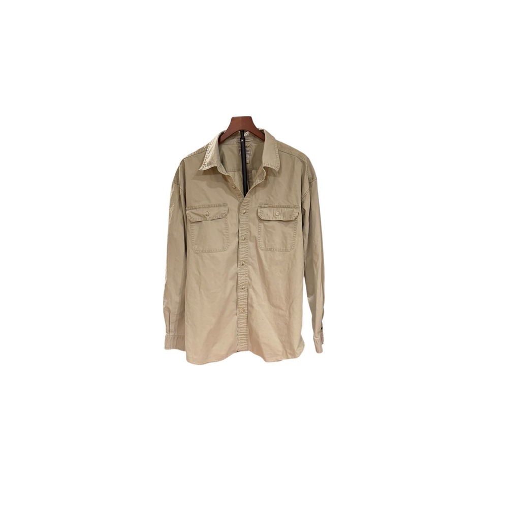 LL Bean Mens XL Sunwashed Canvas Khaki Cotton Long Sleeve Shirt Gorpcore Hike